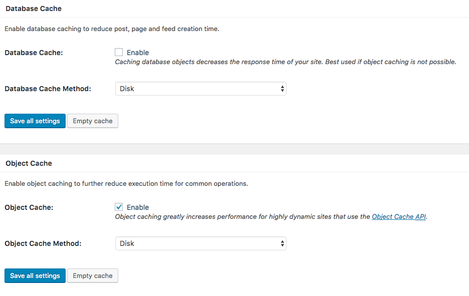 W3 Total plugin enable objet cache