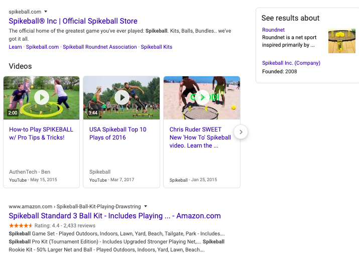 Brand SERP for Spikeball