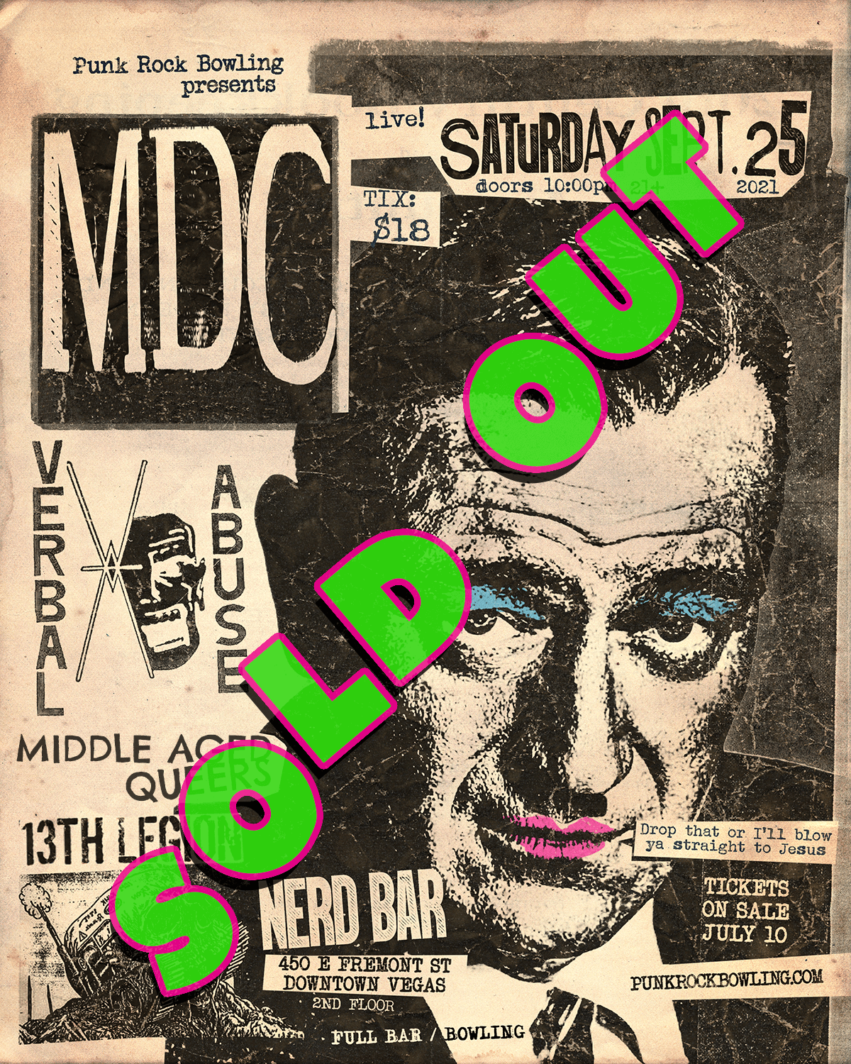 MDC, VERBAL ABUSE, MIDDLE AGED QUEERS, 13TH LEGION PUNK ROCK BOWLING 2021 AFTER PARTY SOLD OUT