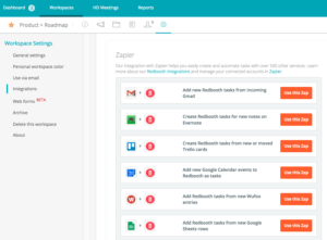 Zapier for Redbooth - in-app integration listing 3rd party apps and zaps with Redbooth