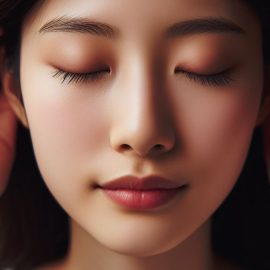 A relaxed woman closing her eyes as part of a self-care routine for anxiety.