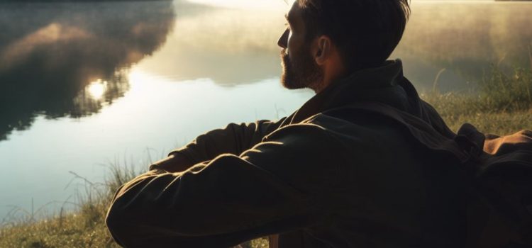How to Enjoy Solitude: 3 Tips Inspired by Walden Pond A man enjoying solitude by sitting next to a lake.
