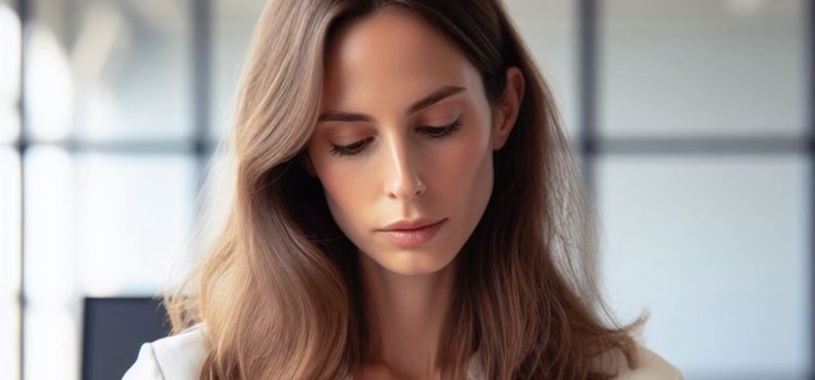 Self-Care for Grief: How to Navigate Mourning (Dr. Julie Smith) A sad woman looking down slightly who needs self care for grief.