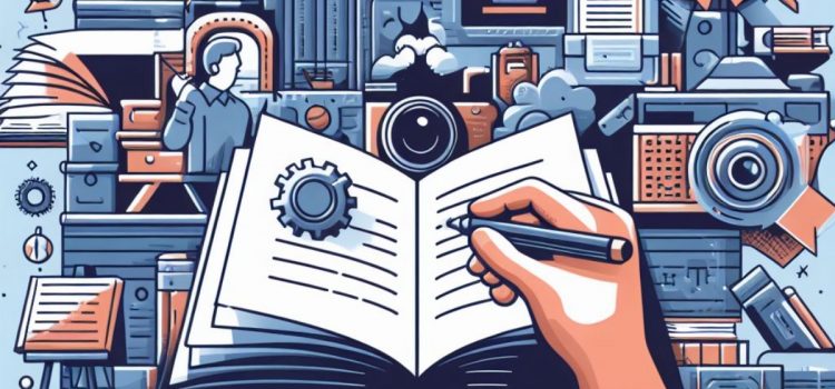 A cartoon of someone writing in a notebook with creative hobbies surrounding them.