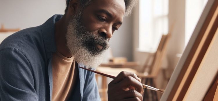 How to Be More Creative: 6 Steps to Unleash Your Inner Artist An older man learning to be more creative by painting on a canvas.