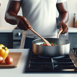 A man cooking dinner in a kitchen