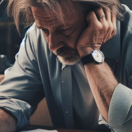 A stressed out man working at a desk