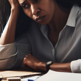 A stressed woman at a desk