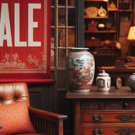 An antique store having a sale