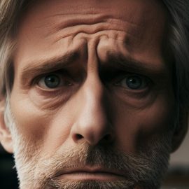 A concerned, worried man with gray hair.