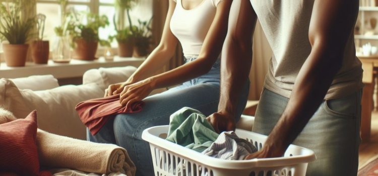 4 Home Management Tips From The Mel Robbins Podcast A couple folding laundry together