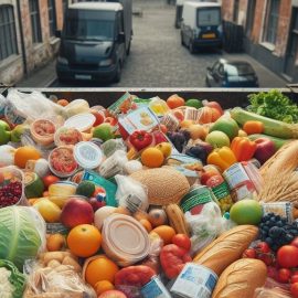 Different types of food thrown in a dumpster