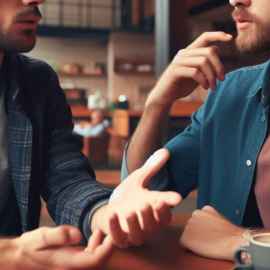 Two friends talking in a cafe
