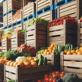 Baskets of produce at the grocery store