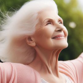 A happy woman holding her arms out