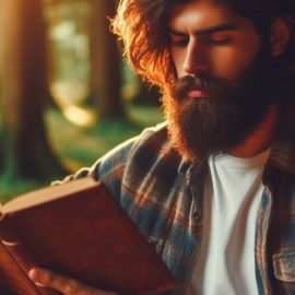 A man reading in a forest