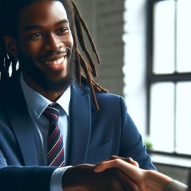 Two men shaking hands during a job interview.