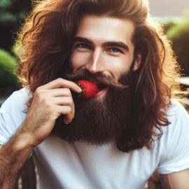 A man eating a strawberry