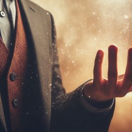 Gold dust representing magic coming out of a man's hand.