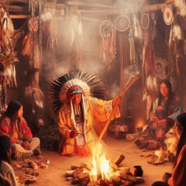 Native Americans standing around a fire