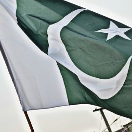 The official Pakistan flag flying in the air