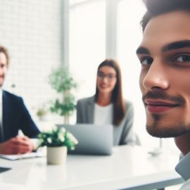 An interview candidate man in a talent pool of candidates