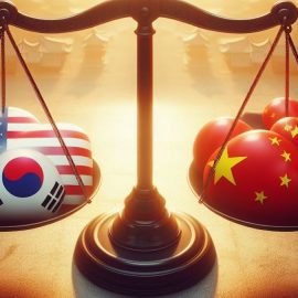 A scale balancing United States and Vietnam flag