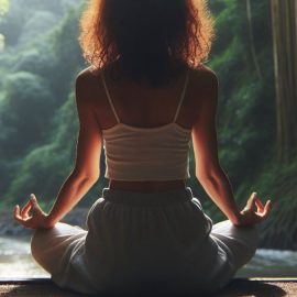 A woman meditating in a forest