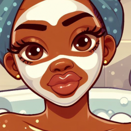 A woman doing self-care with a face mask in a bath.