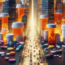 A city where the towers are giant prescription bottles.