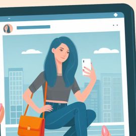A tablet showing an Instagram photo of a woman taking a selfie on social media.