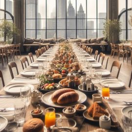 A long table with plates of food, showing why food is important.