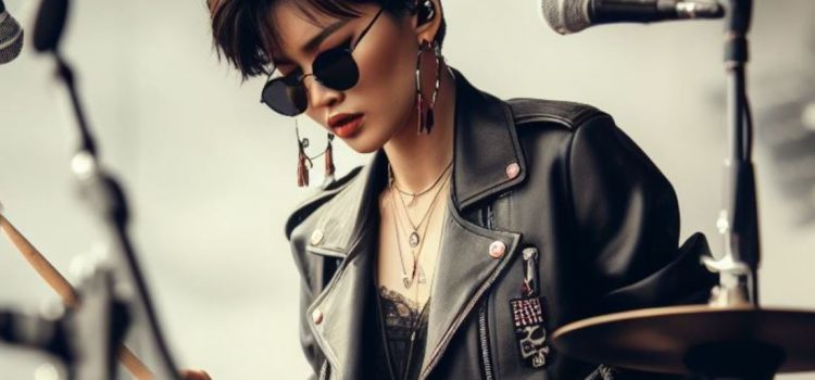 How Long Does It Take to Become Good at Something? It Depends A woman wearing sunglasses and a leather jacket playing the drums.