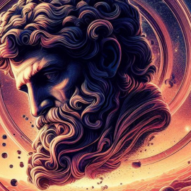 A stone bust of a philosopher in the sky, explaining Stoicism