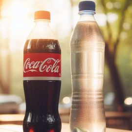 A plastic Coca-Cola bottle and a plastic water bottle illustrate the harms of estrogen in plastic
