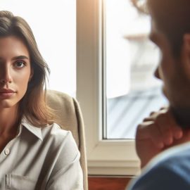 A woman and a man looking at each other, example of things a woman needs in a relationship