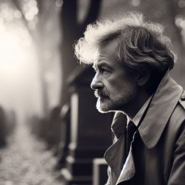 A man contemplating Stoicism on death in a graveyard.