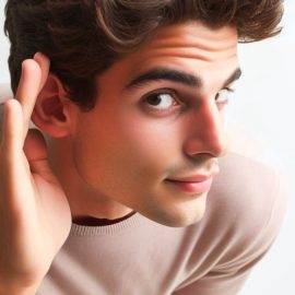 A man cupping his ear to listen and get information out of someone.