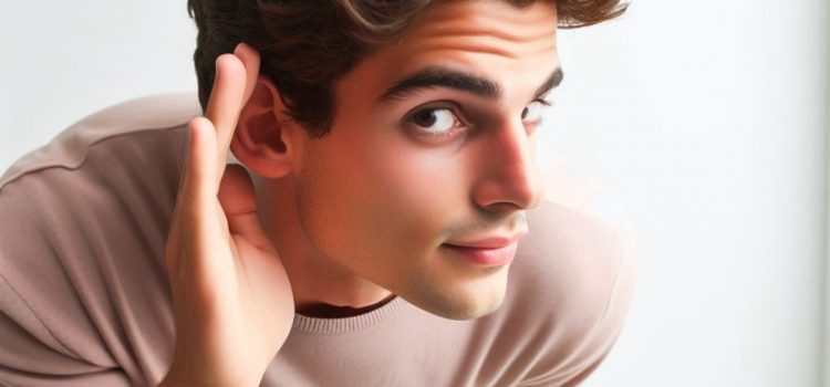 A man cupping his ear to listen and get information out of someone.