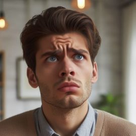A confused or concerned man in an office looking upward illustrates the types of denial that hamstring people
