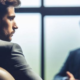 A man who knows how to read other people is having a serious conversation with another man in an office