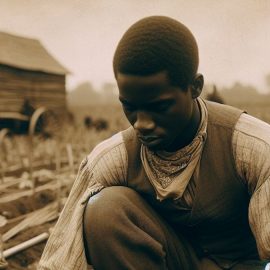A Black male slave working in a field on a farm in nineteenth-century US, representing the history of slaves in America