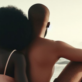 A couple on a beach comforting each other as they learn how to improve intimacy in a relationship.