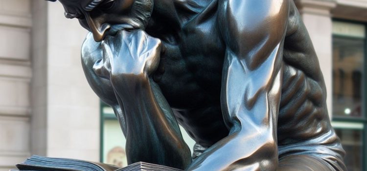 How to Practice Stoicism: Training & Approaching Adversities A statue of a man reading a book, pondering over how to practice stoicism.