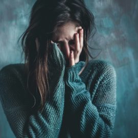 A woman covering her face as she practices emotional avoidance.