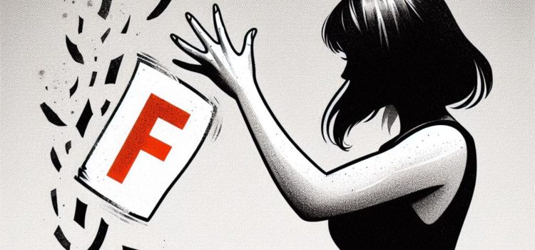 A drawing of a woman throwing away a paper with a big red letter F on it illustrates how to cope with failure