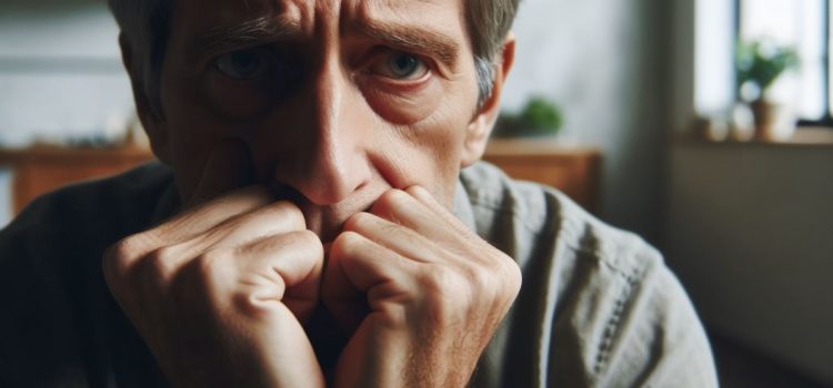 How to Get Out of a Slump: 5 Ways to Kickstart Progress A worried man holding his hands to his face, wondering how to get out of a slump