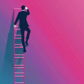 A male business leader climbing up a ladder using Ram Charan's Leadership Pipeline model