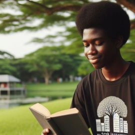 A teenager reading in a park