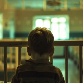 An isolated child in a crib at an orphanage